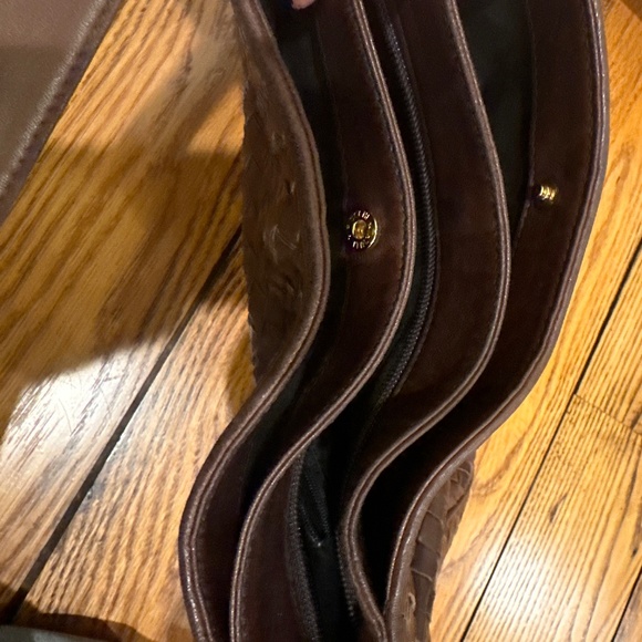 VINTAGE 👜COSCI WOVEN BROWN LEATHER SHOULDER BAG WITH GOLD HARDWARE & POCKETS - Picture 6 of 10